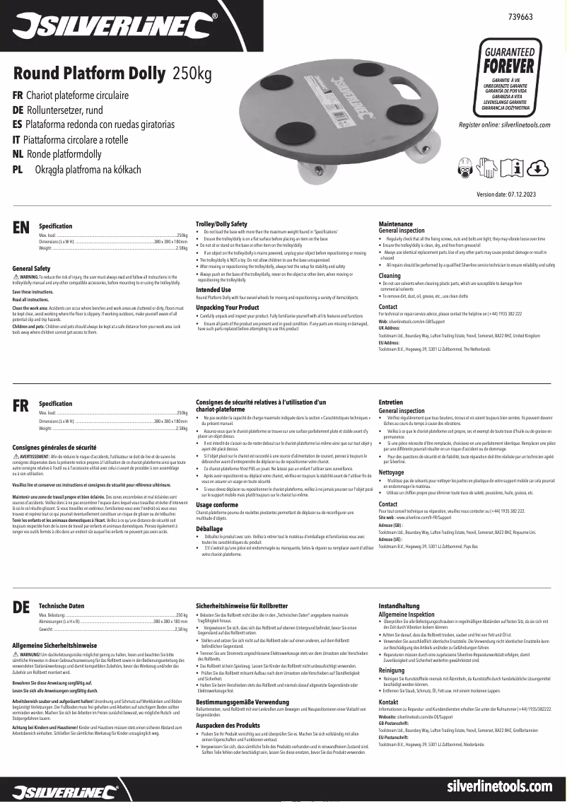 Page n°1 - Manuel utilisateur Silverline 739663