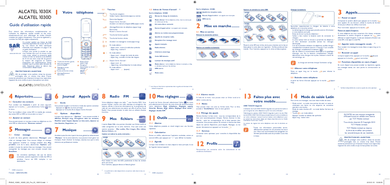 Page 1 de la notice Manuel utilisateur Alcatel One Touch 1030X