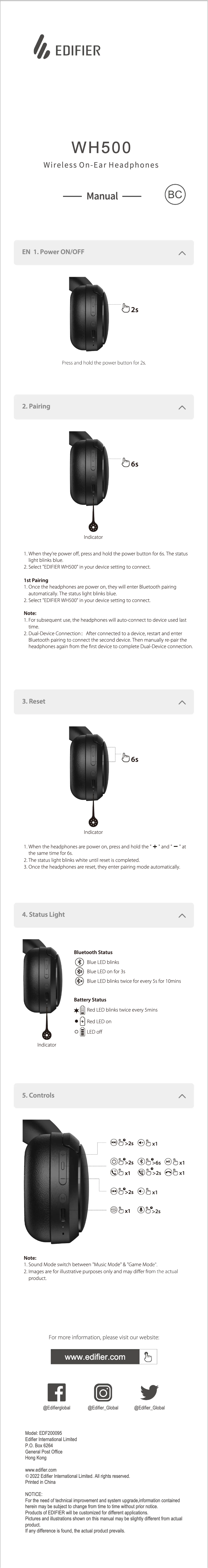 Page n°1 - Manuel utilisateur Edifier WH500