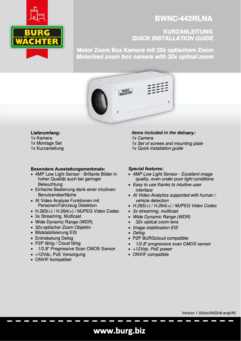 Page 1 de la notice Manuel utilisateur Burg Wächter BWNC-442RLNA