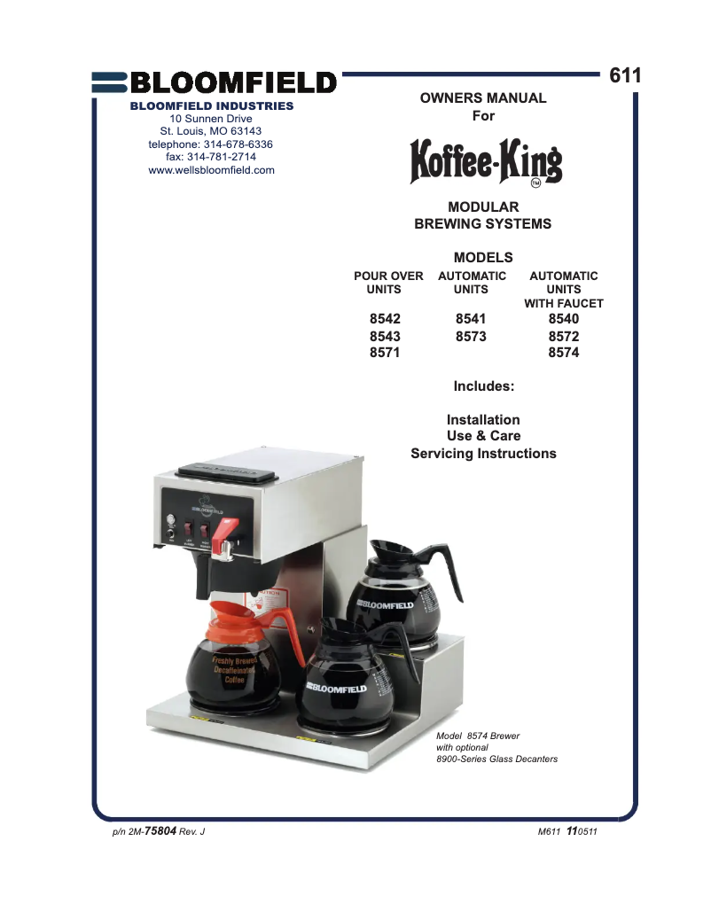 Page 1 de la notice Manuel utilisateur Bloomfield Koffee King 8540