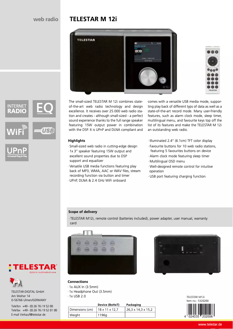 Page n°1 - Fiche technique Telestar DIRA M 12i