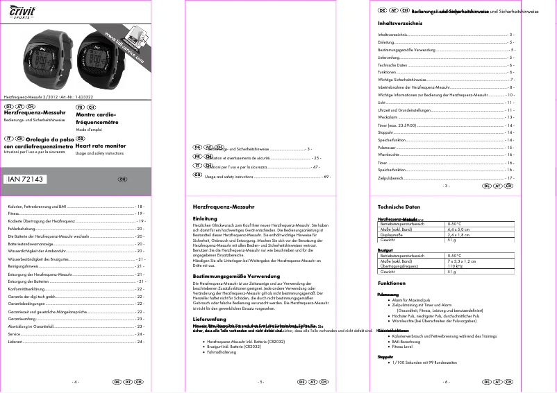 Page 1 de la notice Manuel utilisateur Crivit IAN 072143