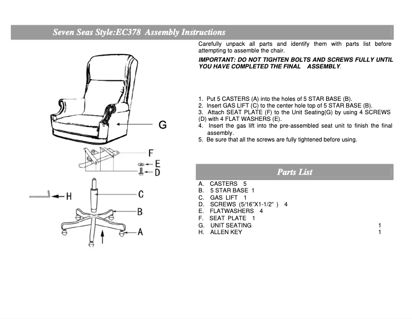 Page 1 de la notice Manuel utilisateur Hooker EC378