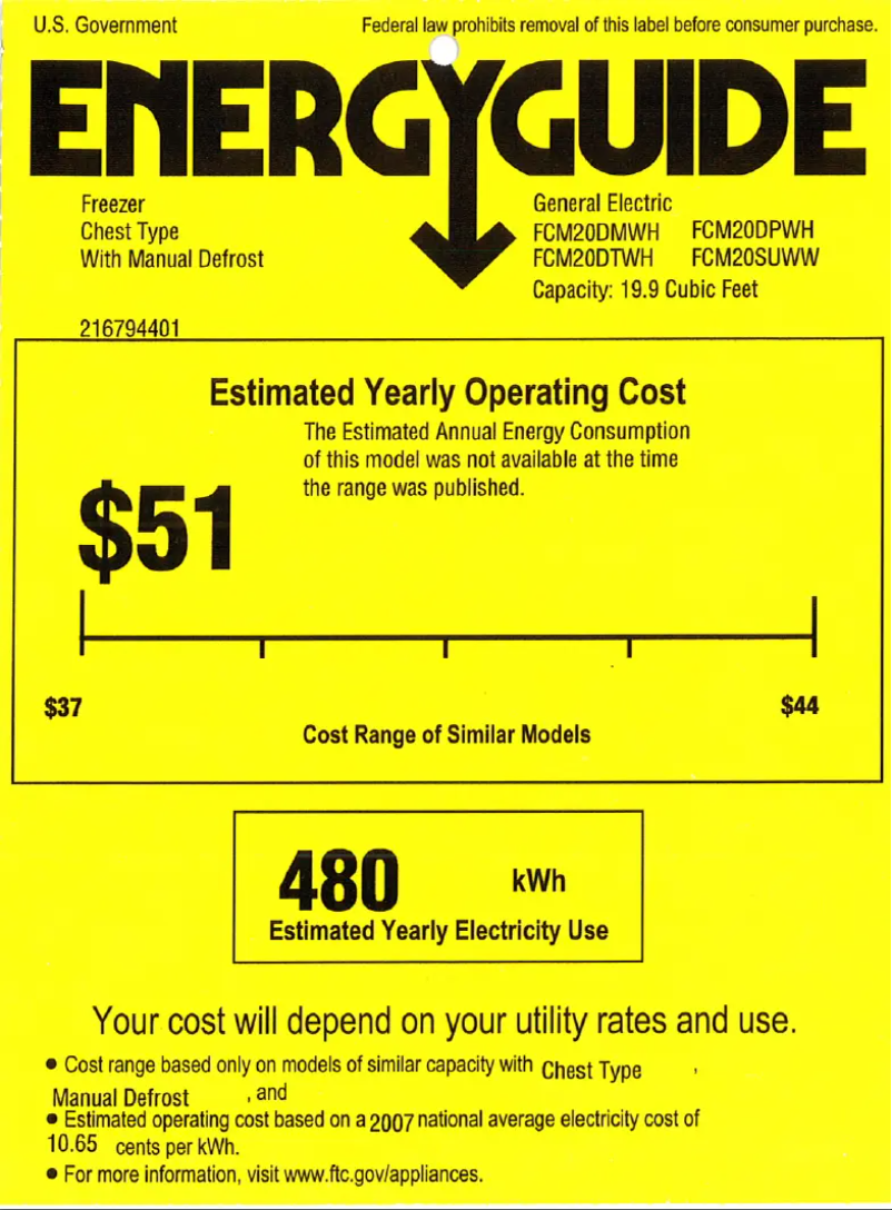 Page n°1 - Label énergétique GE FCM20SUWW