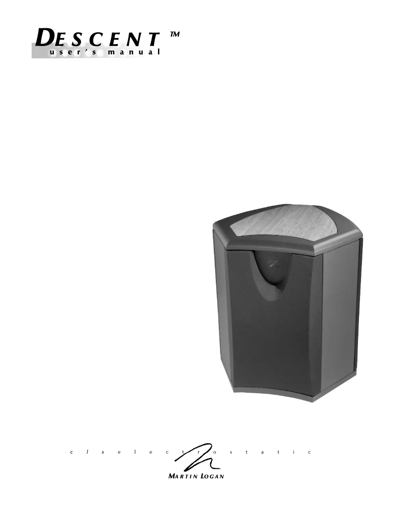 Page 1 de la notice Manuel utilisateur Martin Logan Descent