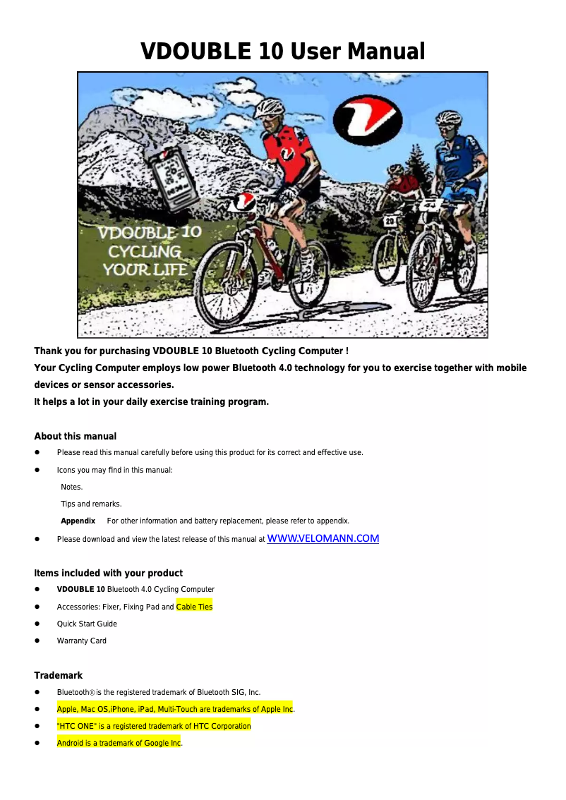 First page image of the manual for VDOUBLE 10