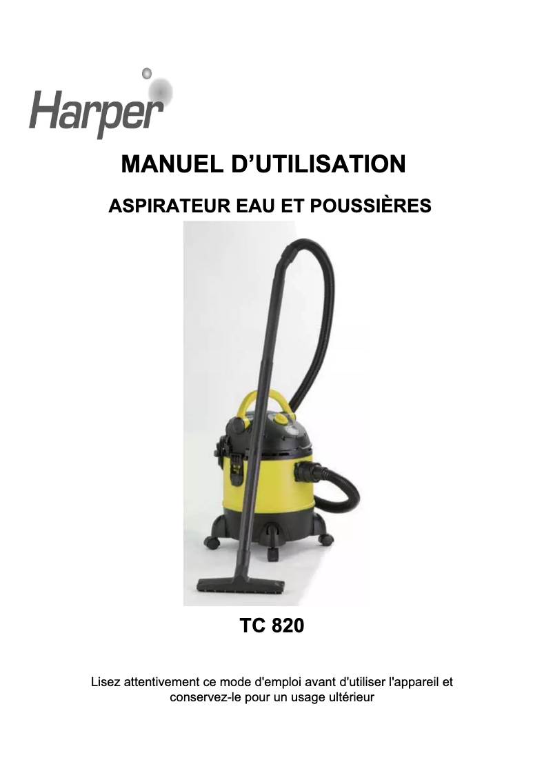 Page 1 de la notice Manuel utilisateur Harper TC820