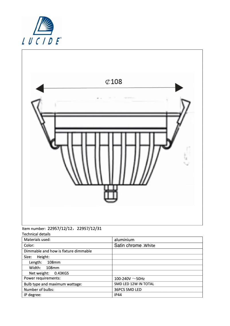 Page n°1 - Manuel utilisateur Lucide Cimic 22957/12/31