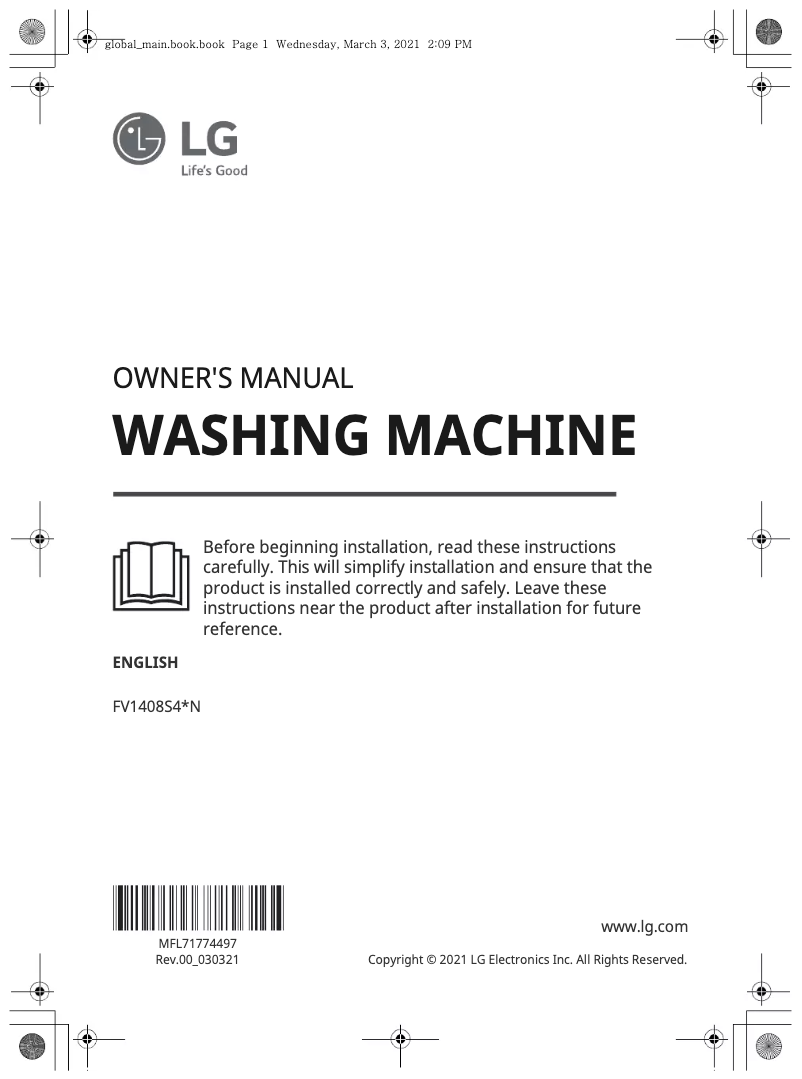 Page 1 de la notice Manuel utilisateur LG FV1408S4VN