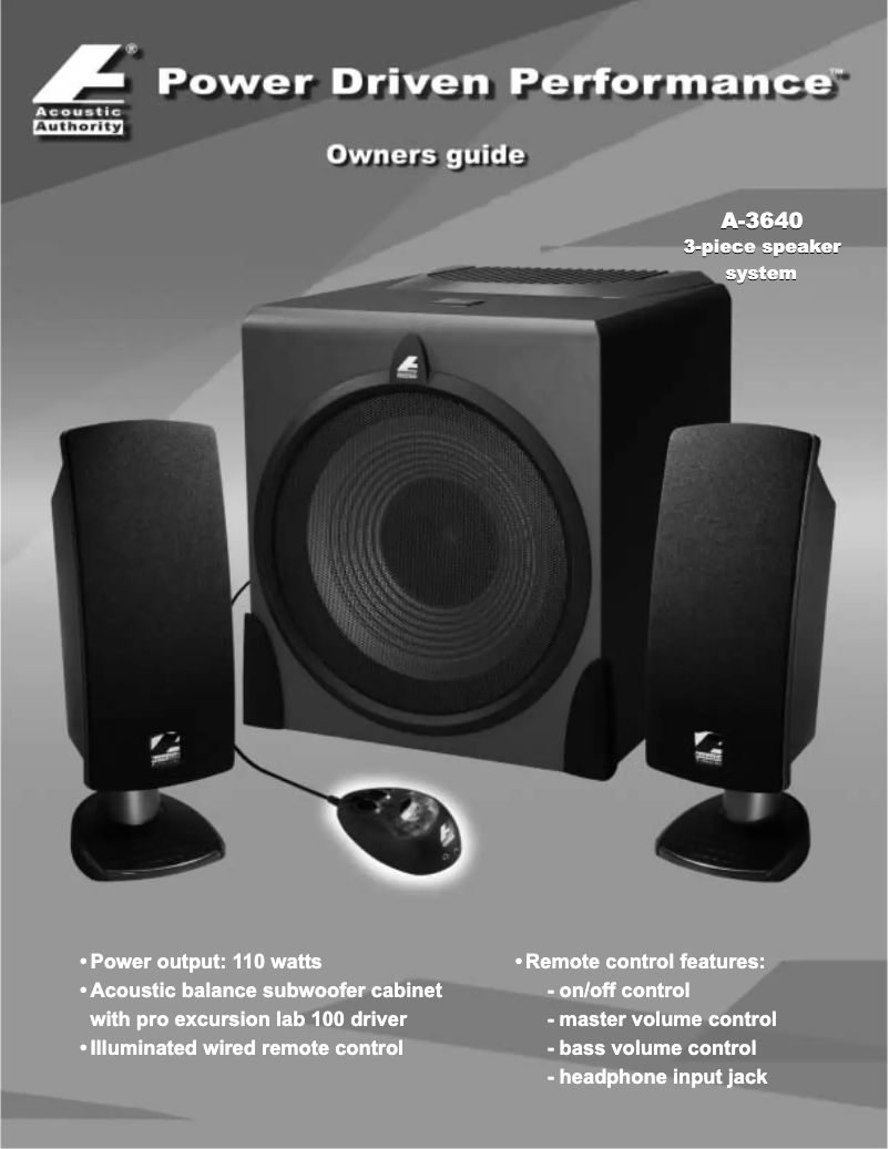 Page n°1 - Manuel utilisateur Cyber Acoustics A-3640