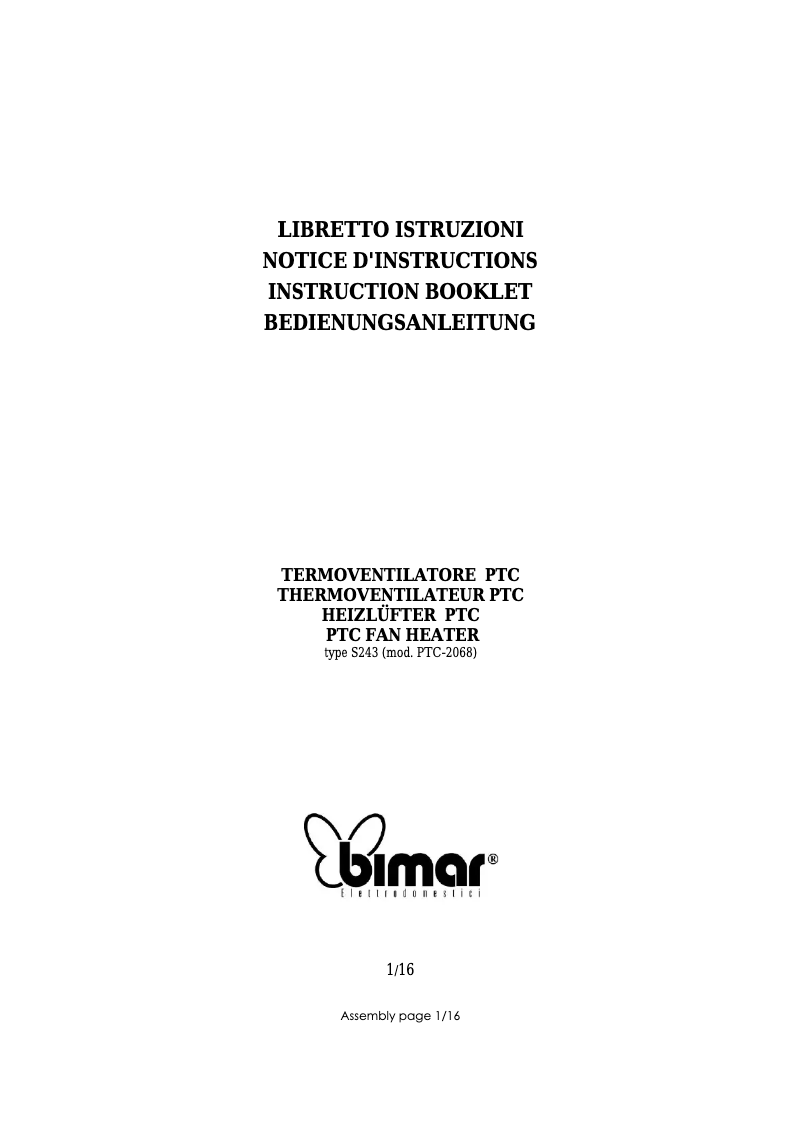 Page 1 de la notice Manuel utilisateur Bimar S243.EU