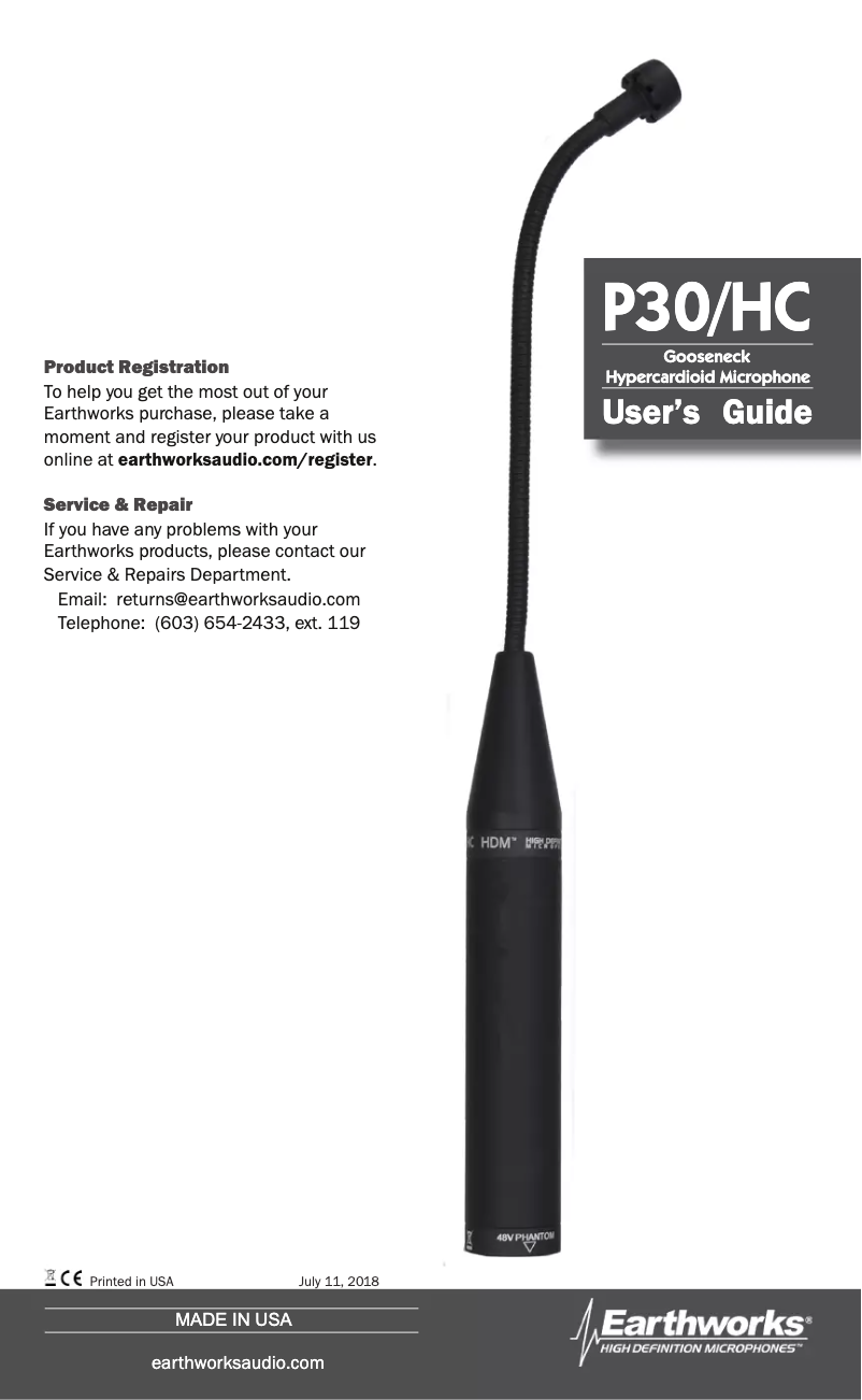 Page n°1 - Manuel utilisateur Earthworks P30/HC