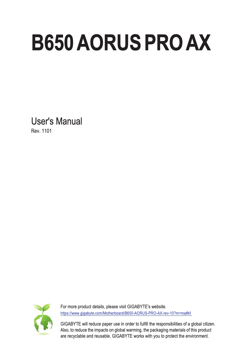 Page 1 de la notice Manuel utilisateur Gigabyte B650 Aorus Pro AX