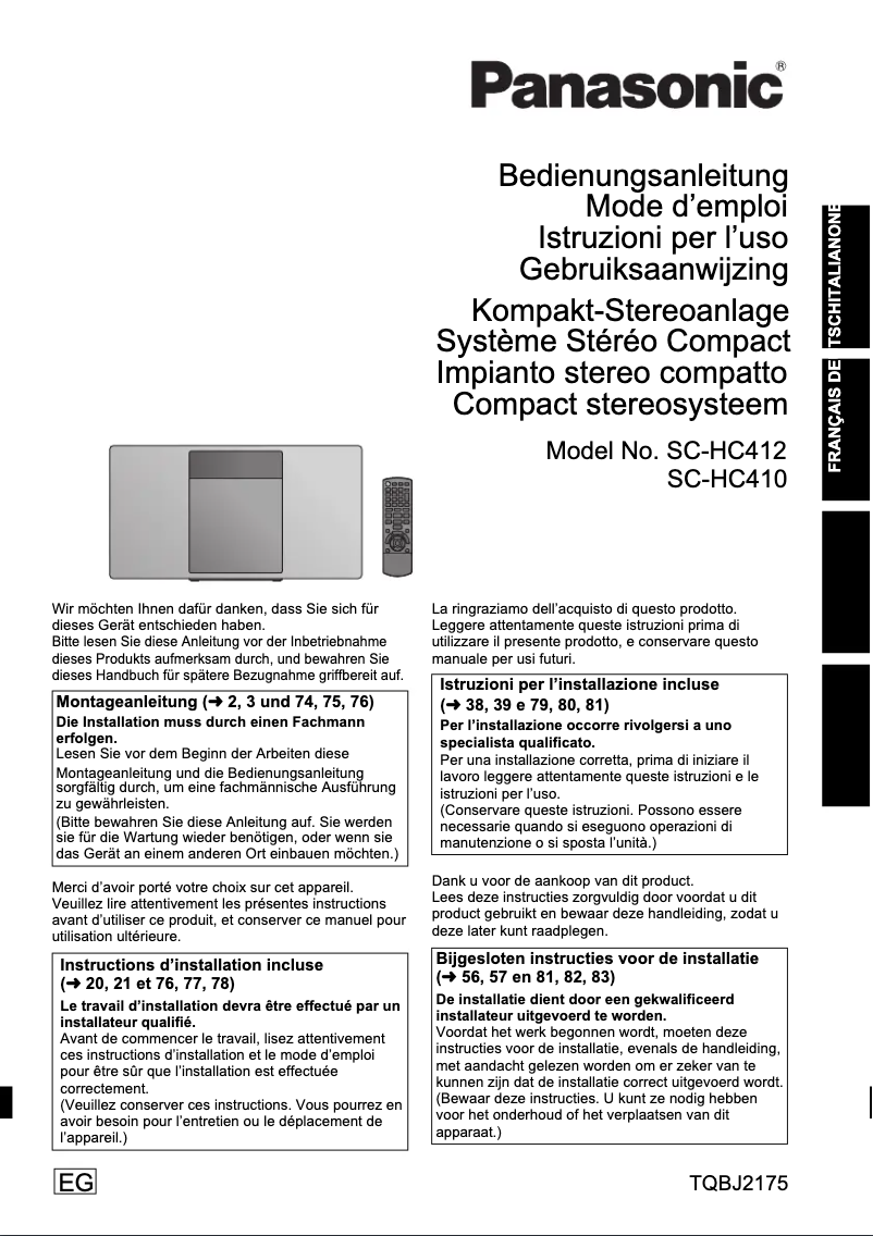 Page n°1 - Manuel utilisateur Panasonic SC-HC410