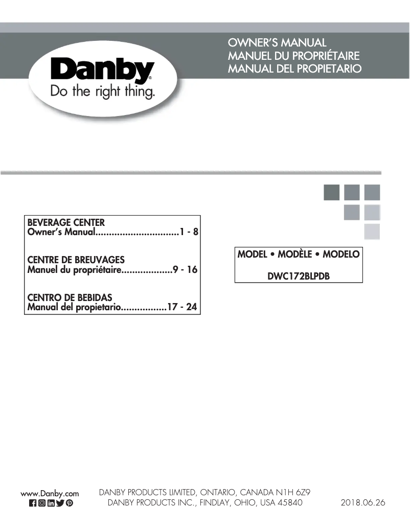 Page 1 de la notice Manuel utilisateur Danby DWC172BLPDB