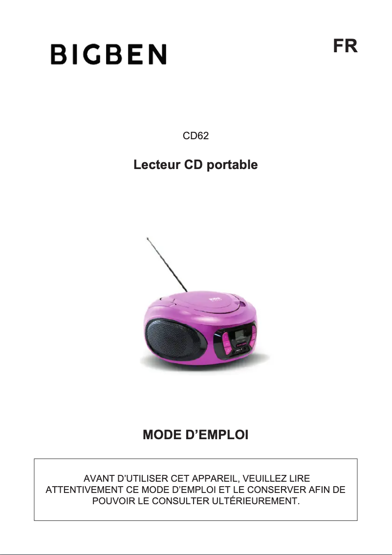 Image de la première page du manuel de l'appareil CD62