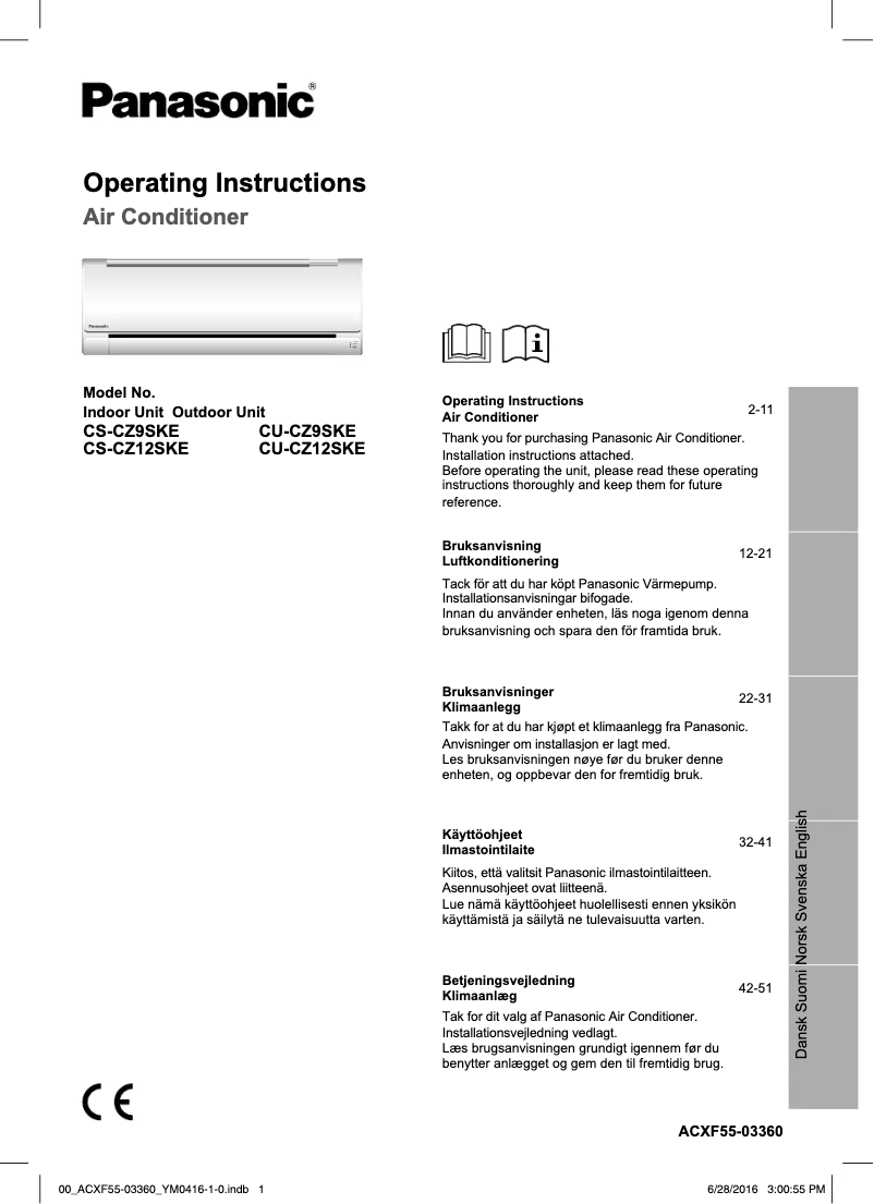 Imagen de la primera página del manual del dispositivo CU-CZ12SKE