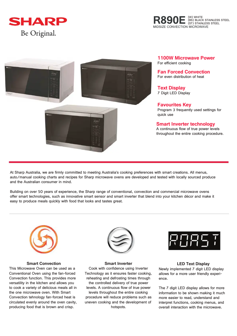 Page 1 de la notice Fiche technique Sharp R-890E