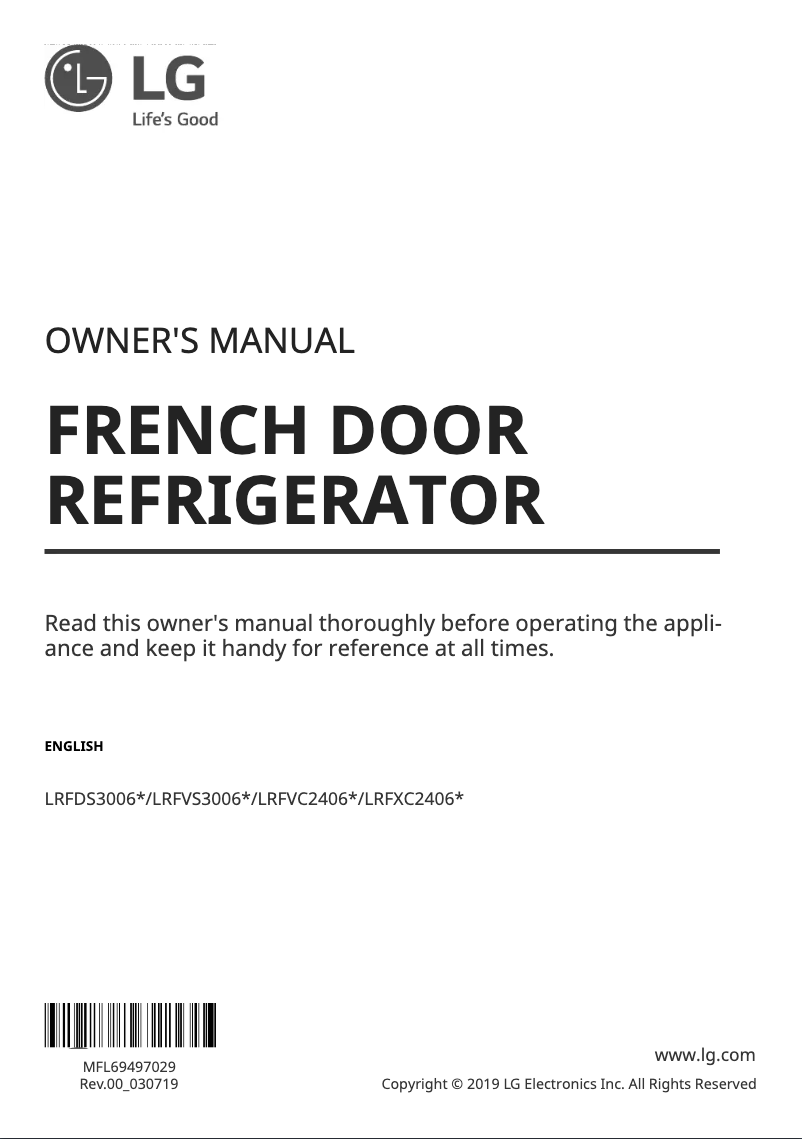 Page 1 de la notice Manuel utilisateur LG LRFXC2406S