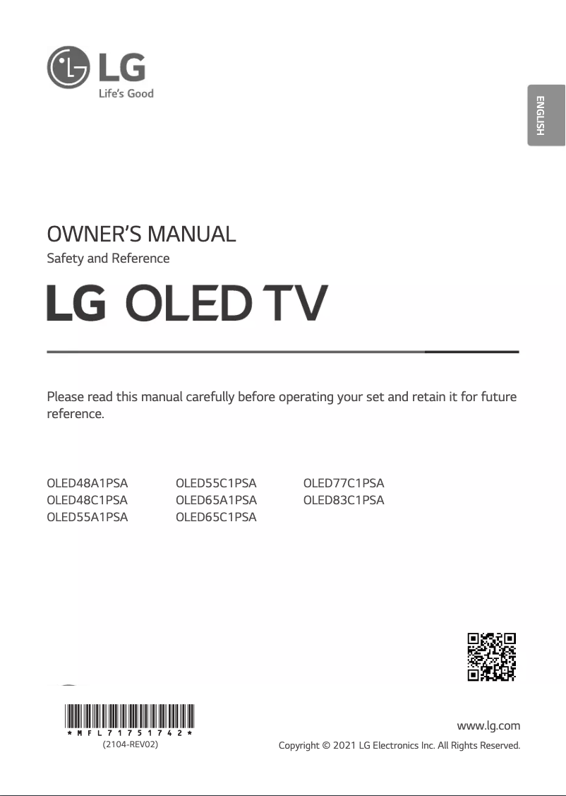 Image de la première page du manuel de l'appareil OLED65C1PSA