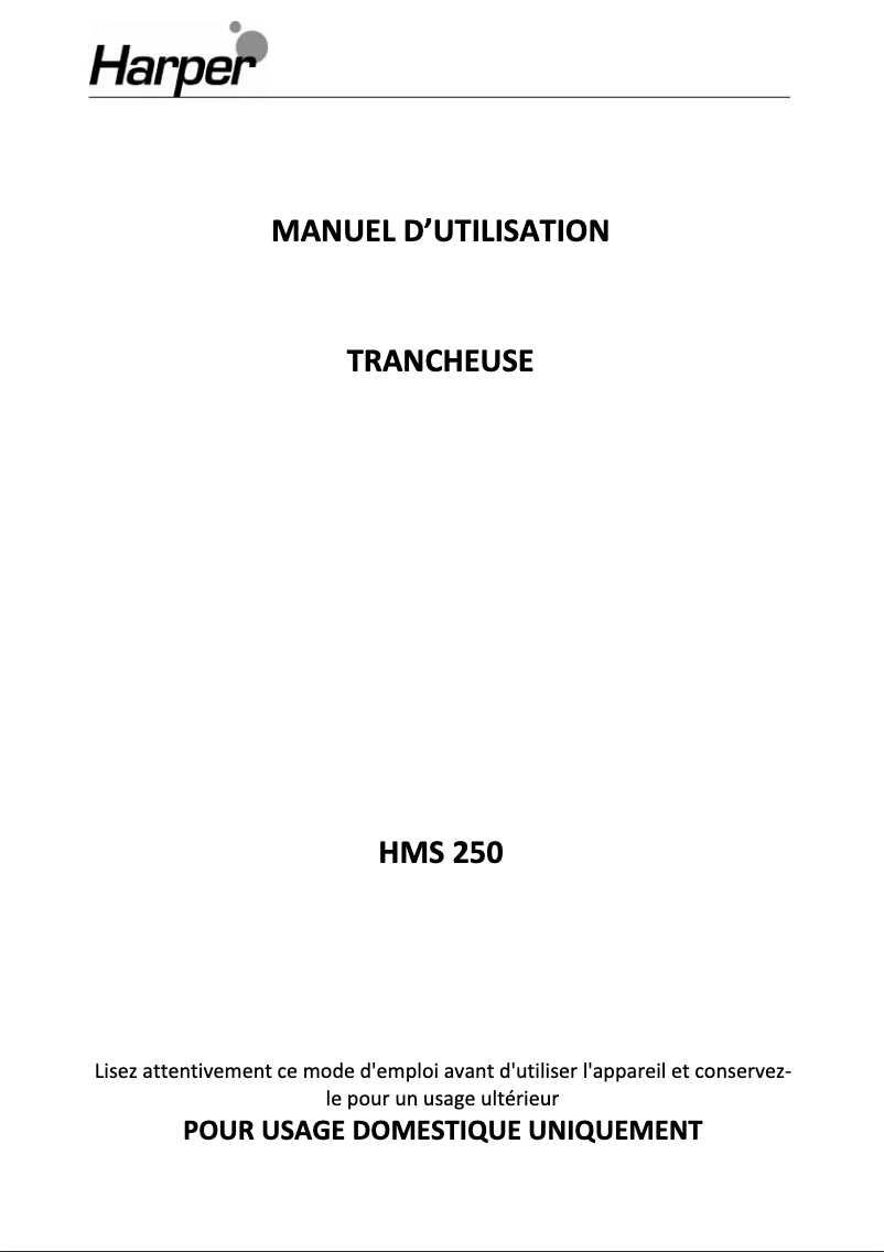 Page 1 de la notice Manuel utilisateur Harper HMS250