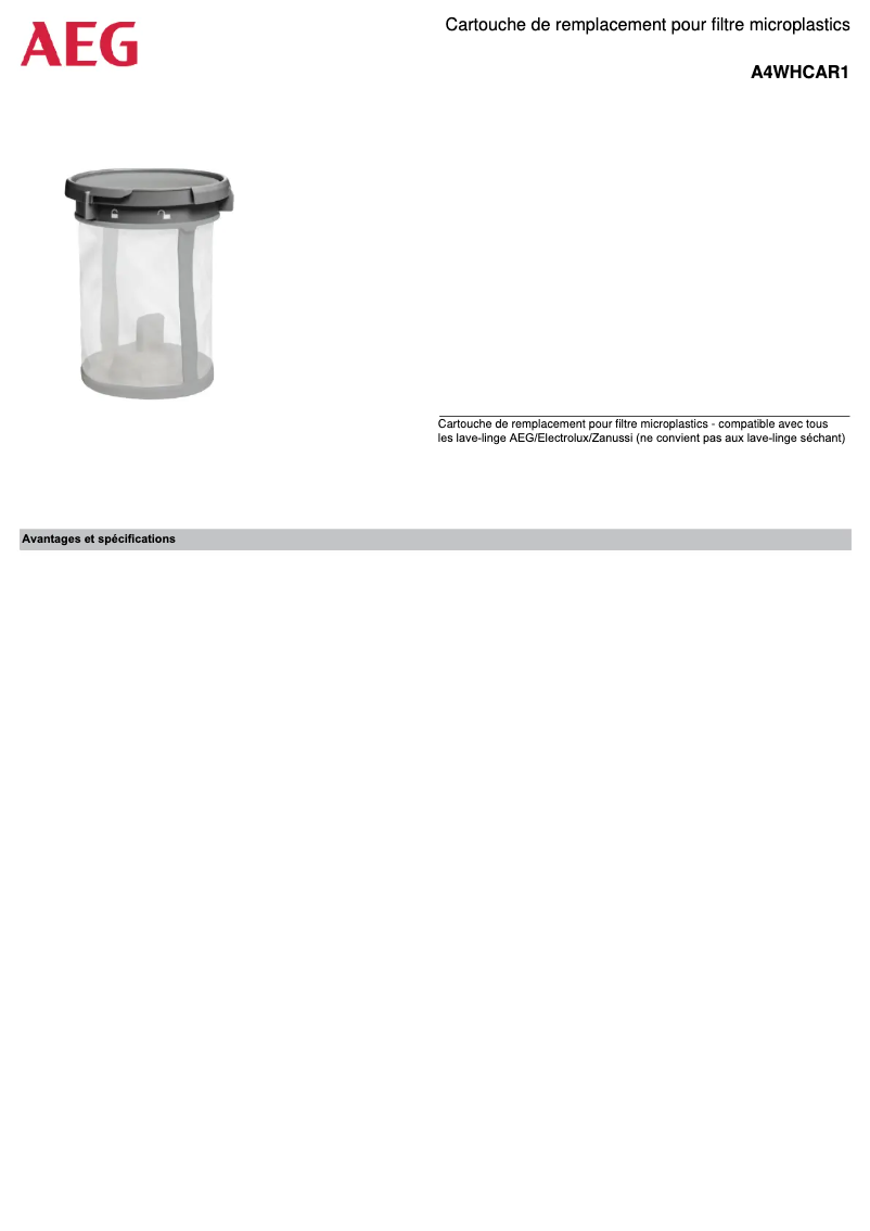 Página 1 del manual Ficha técnica AEG A4WHCAR1