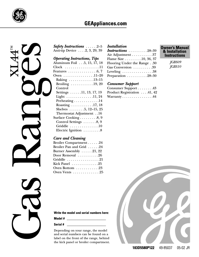 Page 1 of the manual Installation Guide GE JGBS10CEFCC