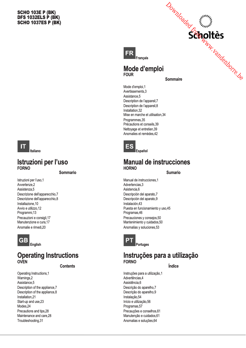Page 1 de la notice Manuel utilisateur Scholtès SCHO 1037 ESP