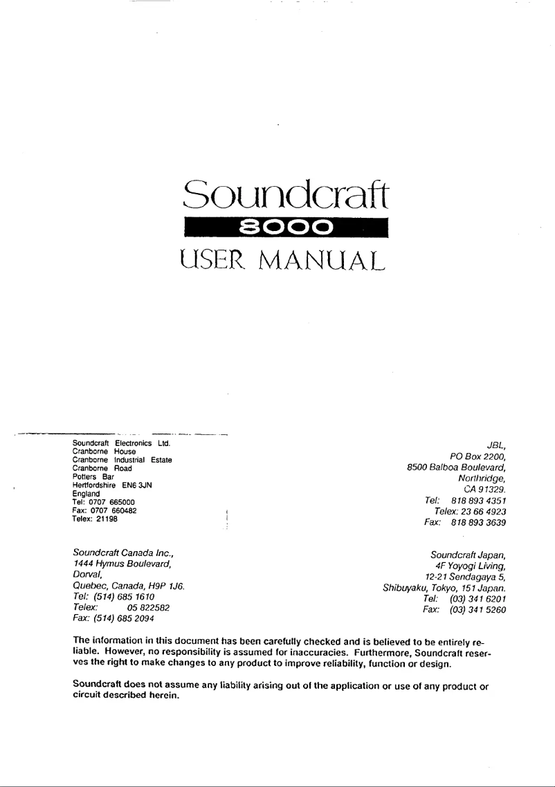 Page 1 de la notice Manuel utilisateur Soundcraft Series 8000
