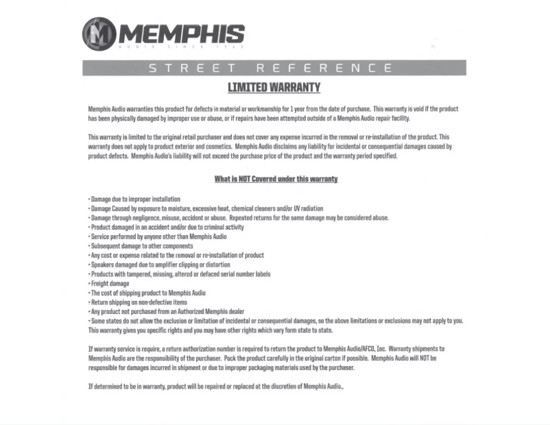 Page 1 de la notice Manuel utilisateur Memphis Audio MJME6D1T