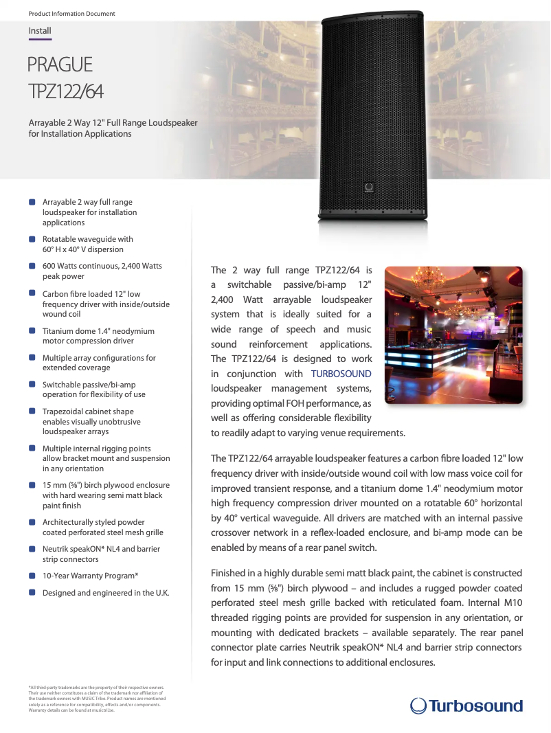 Página 1 del manual Ficha técnica Turbosound Prague TPZ122/64