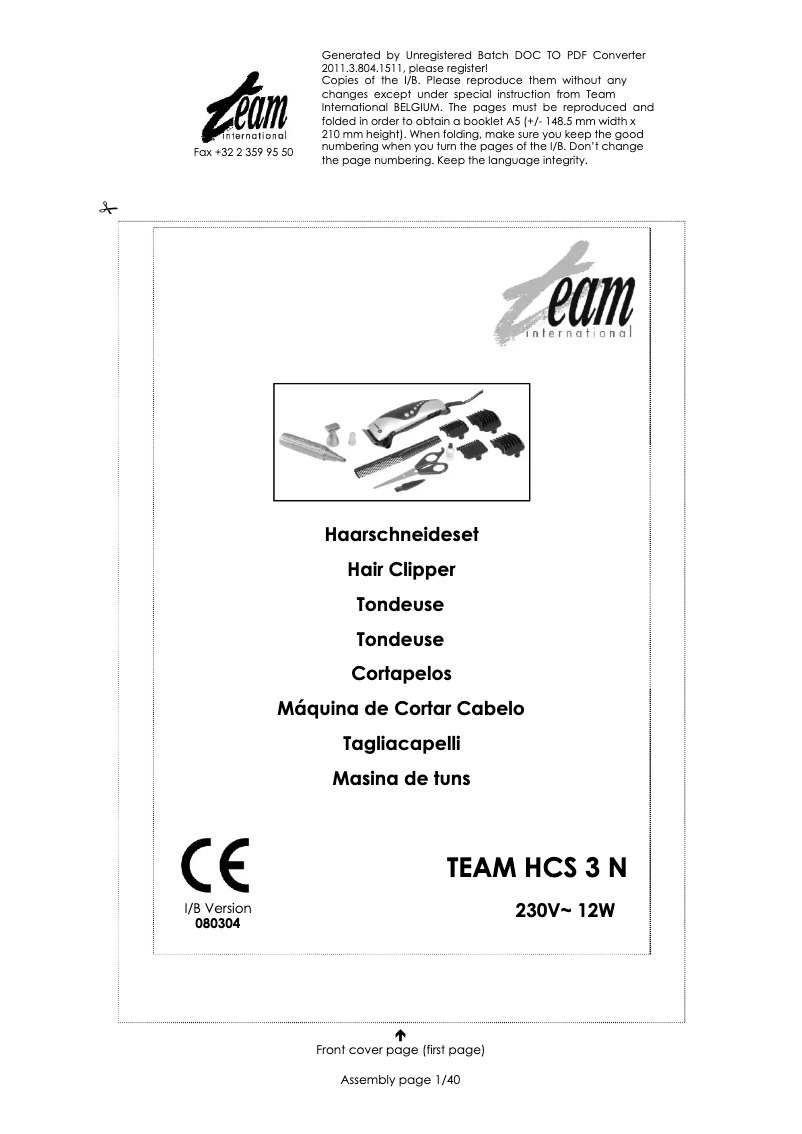 Page 1 de la notice Manuel utilisateur Team HCS 3