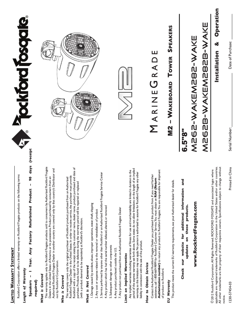 Page 1 de la notice Manuel utilisateur Rockford Fosgate M282B-WAKE