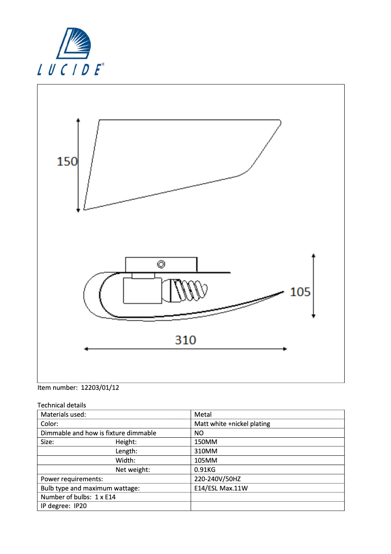Image de la première page du manuel de l'appareil Ola 12203/01/12