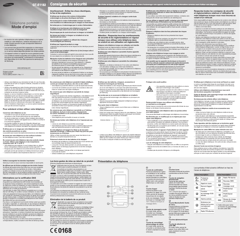 Page n°1 - Manuel utilisateur Samsung GT-E1182
