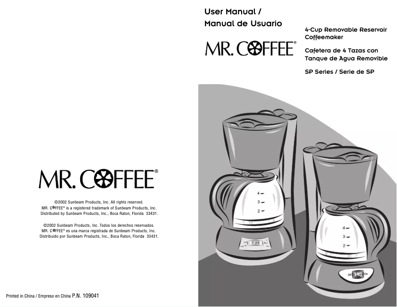 Page n°1 - Manuel utilisateur Mr. Coffee SP X3