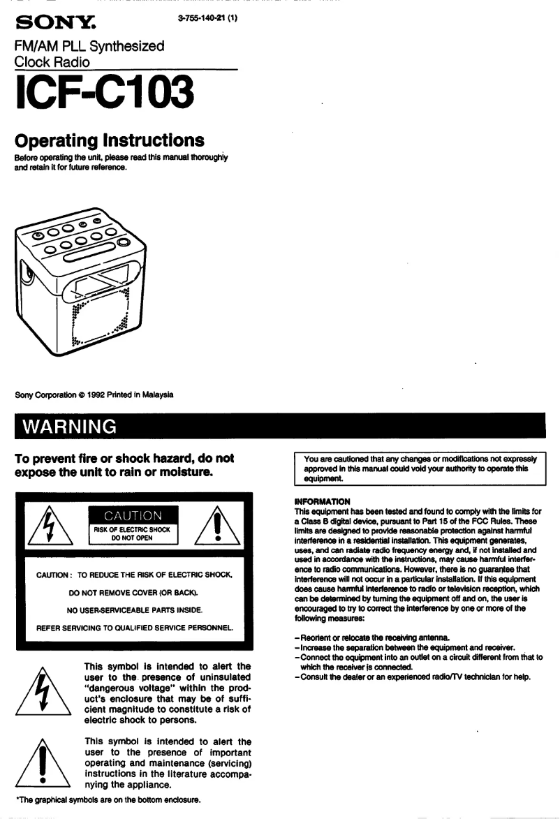 Page 1 de la notice Manuel utilisateur Sony ICF-C103