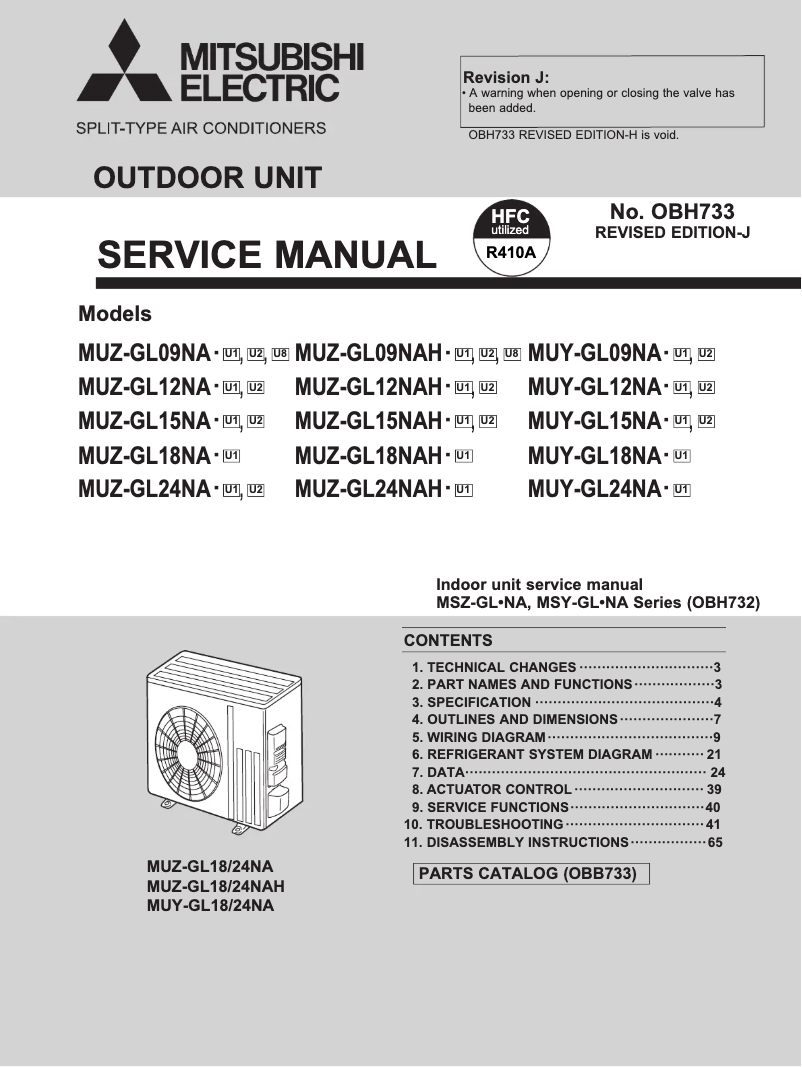 Page 1 de la notice Manuel utilisateur Mitsubishi MU-YGL09NA-U1