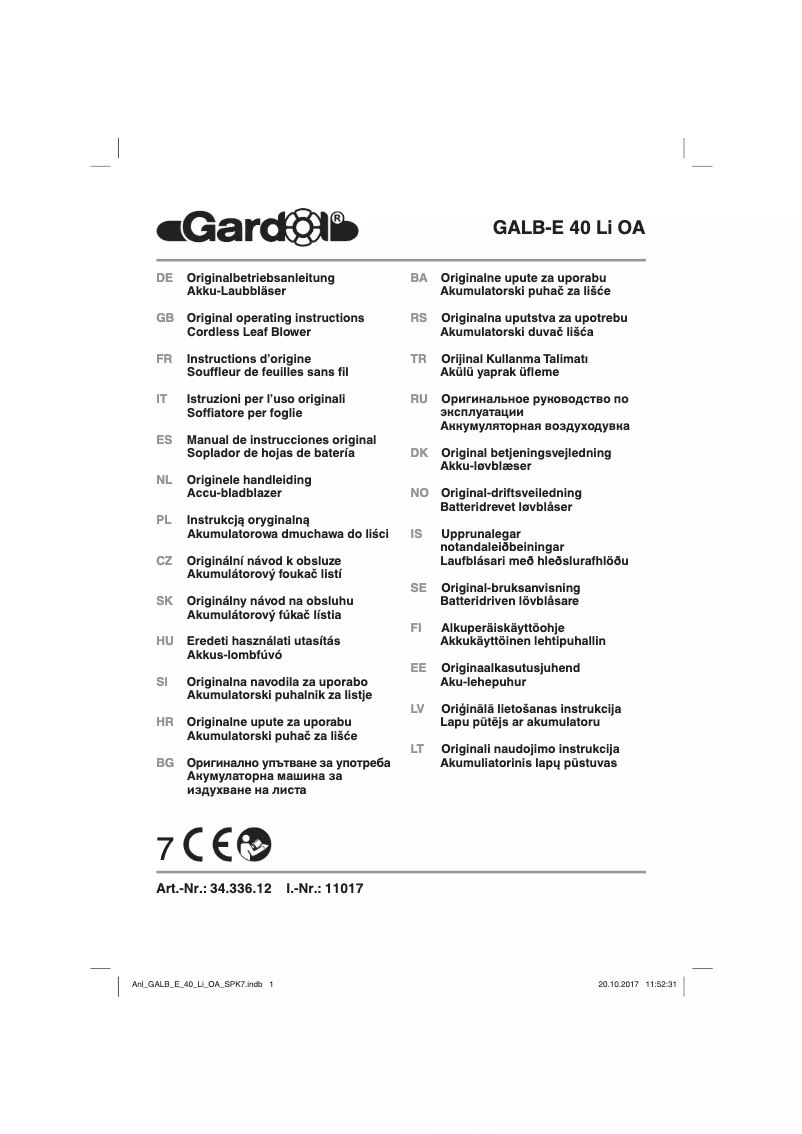 Page 1 de la notice Manuel utilisateur Gardol GALB-E 40 Li OA