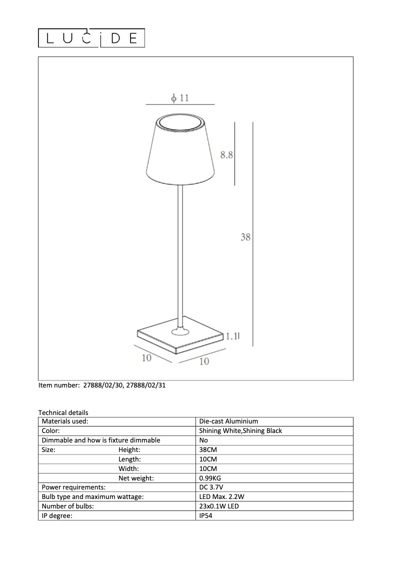 Page 1 de la notice Manuel utilisateur Lucide Justin 27888/02/31