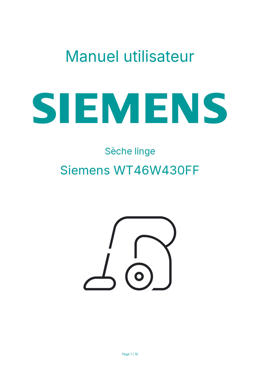 Page n°1 - Manuel utilisateur Siemens WT46W430FF