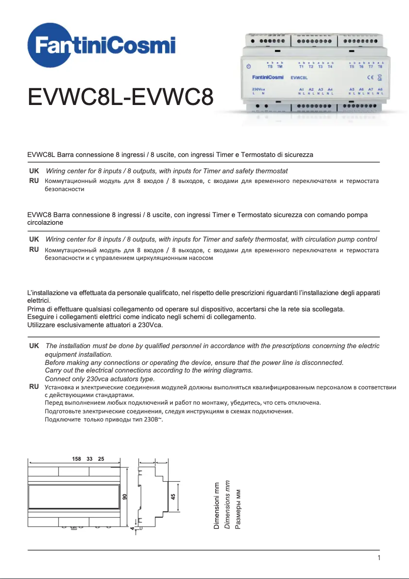 Page 1 de la notice Manuel utilisateur Fantini Cosmi EVWC8L