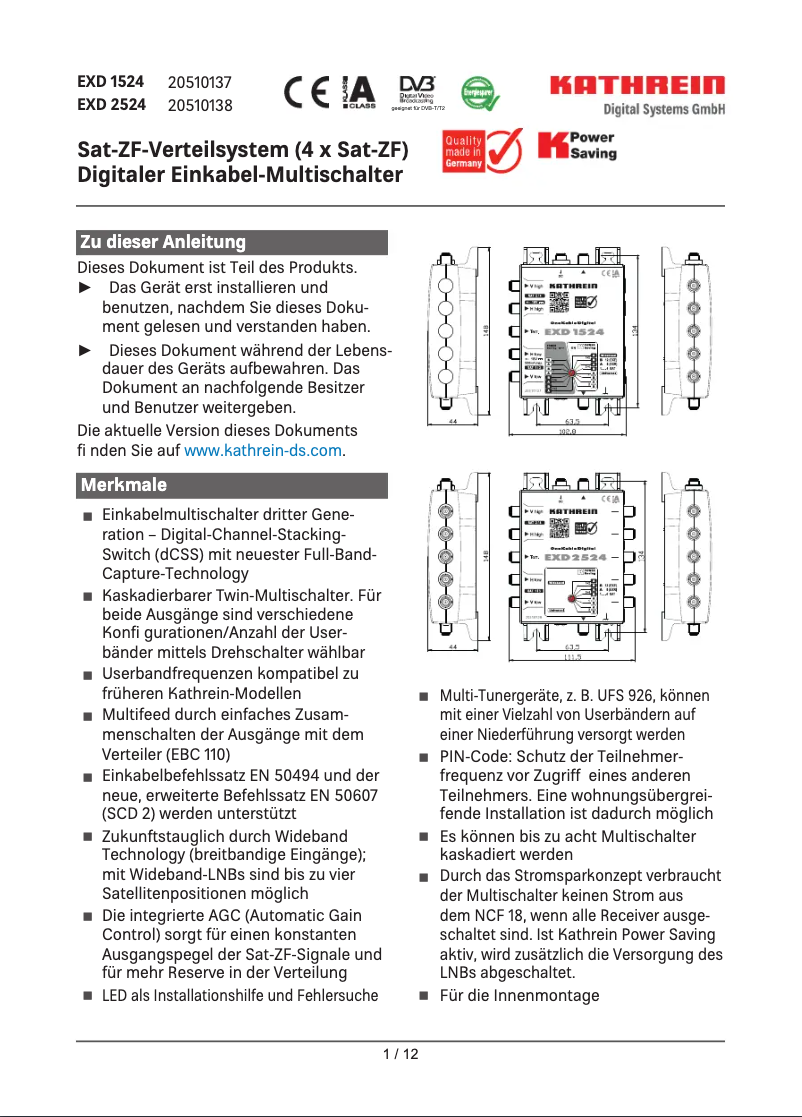 Page 1 de la notice Manuel utilisateur Kathrein EXD 2524