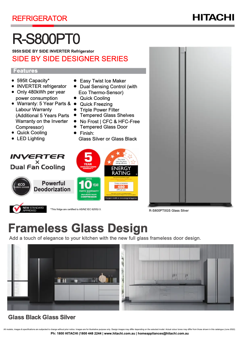 Página 1 del manual Ficha técnica Hitachi R-S800PT0