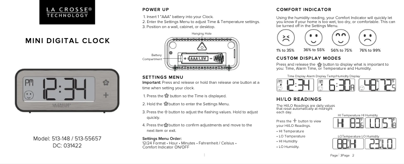 Page n°1 - Manuel utilisateur La Crosse Technology 513-148