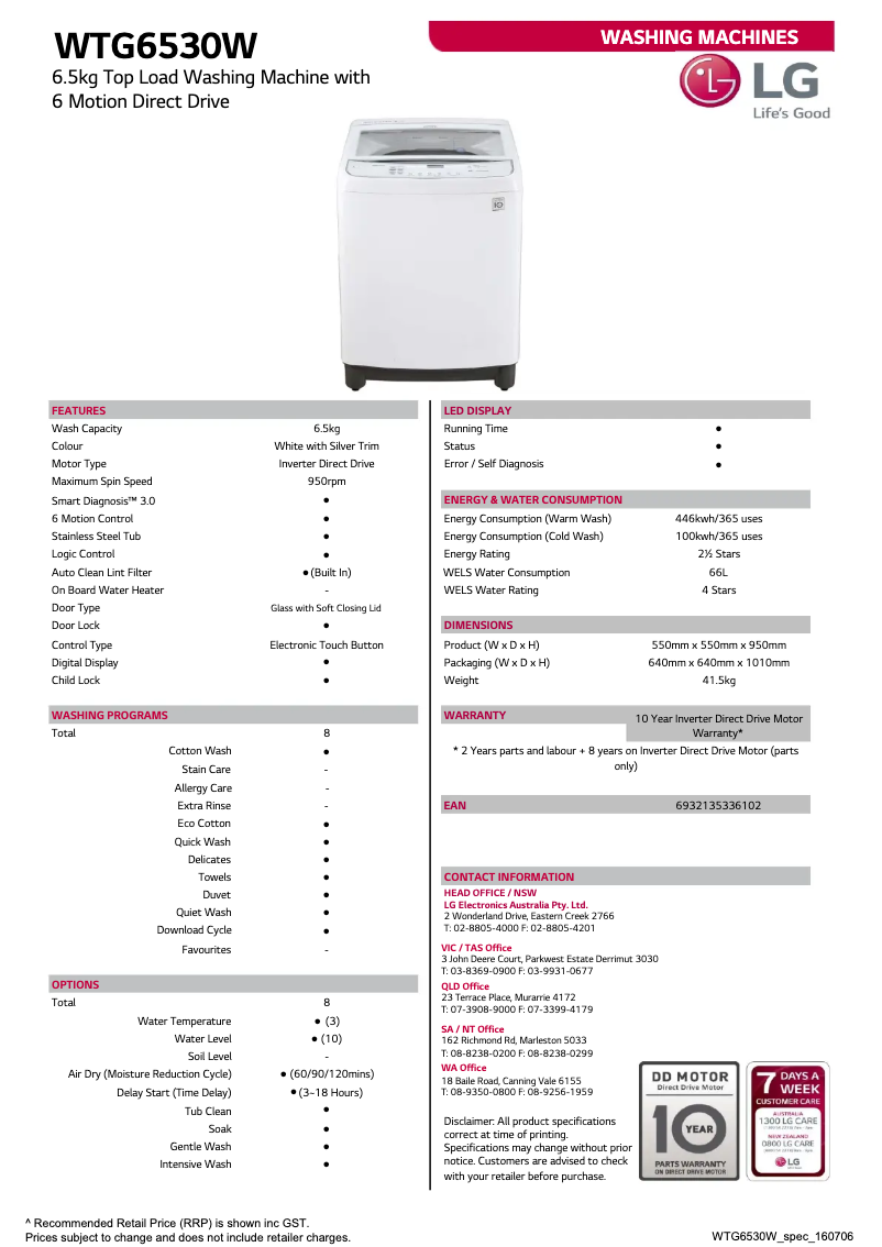 Image de la première page du manuel de l'appareil WTG6530W