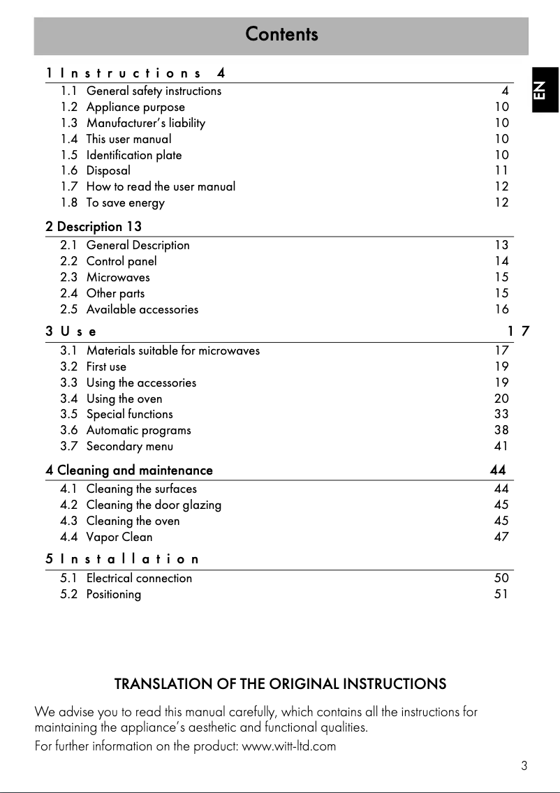 Page 1 de la notice Manuel utilisateur Witt WMC4560B