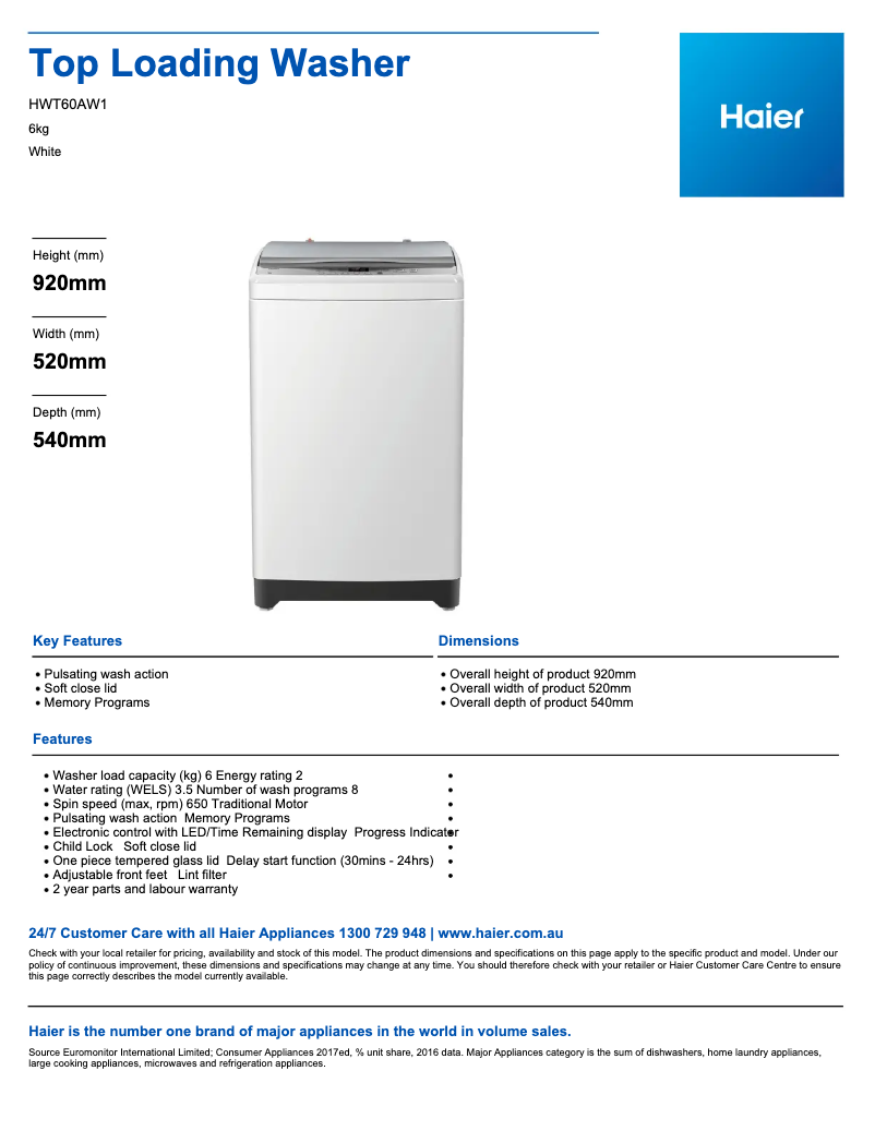 Image de la première page du manuel de l'appareil HWT60AW1