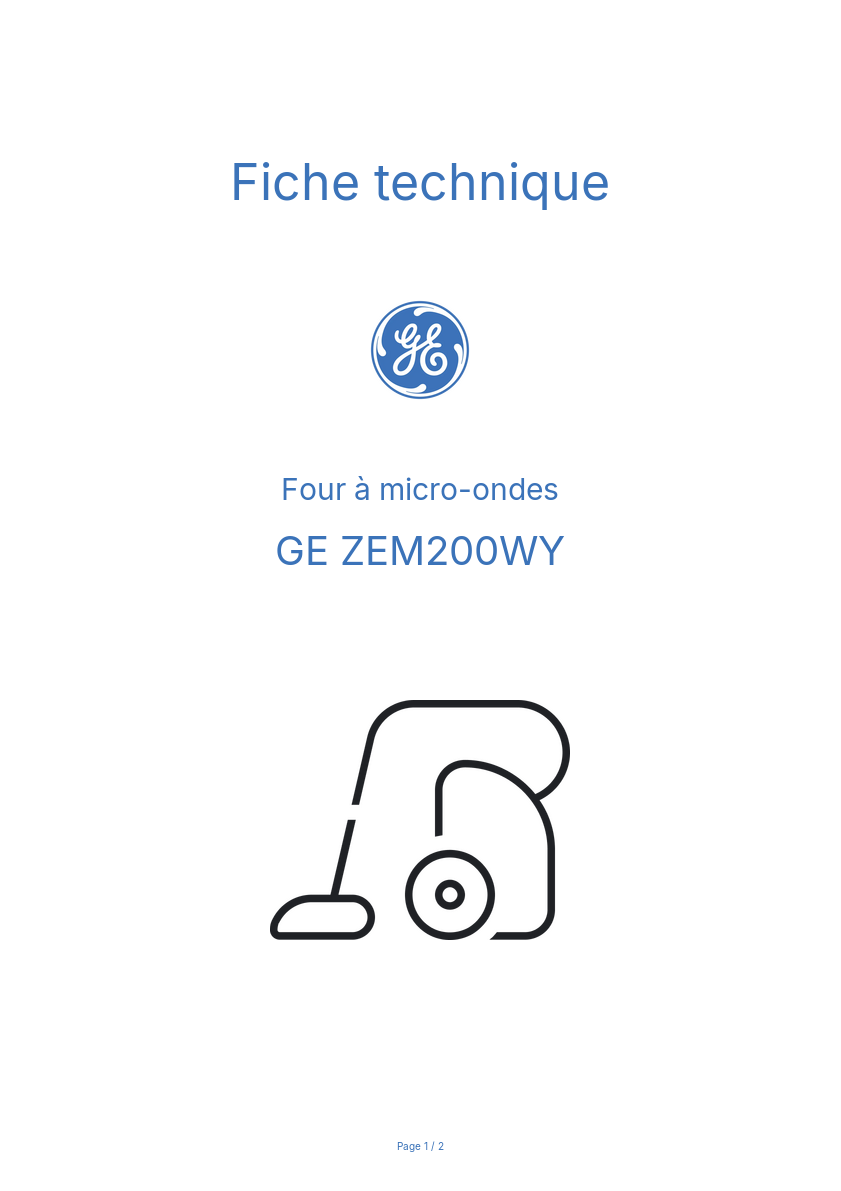 Page n°1 - Fiche technique GE ZEM200WY